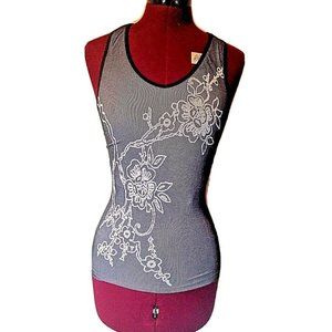 Athleta Womens Tank Top Athletic Floral Racerback Black White Gray